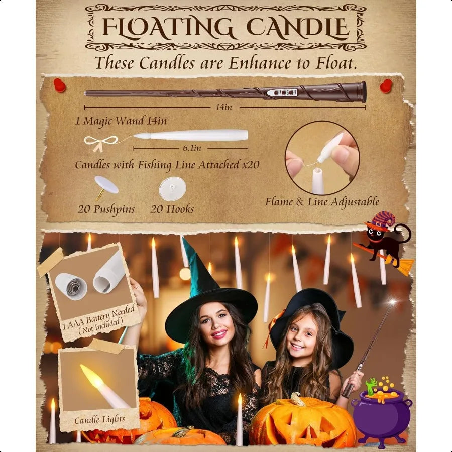 Halloween Floating Candle Set With Wand 20 Pcs Led Lights