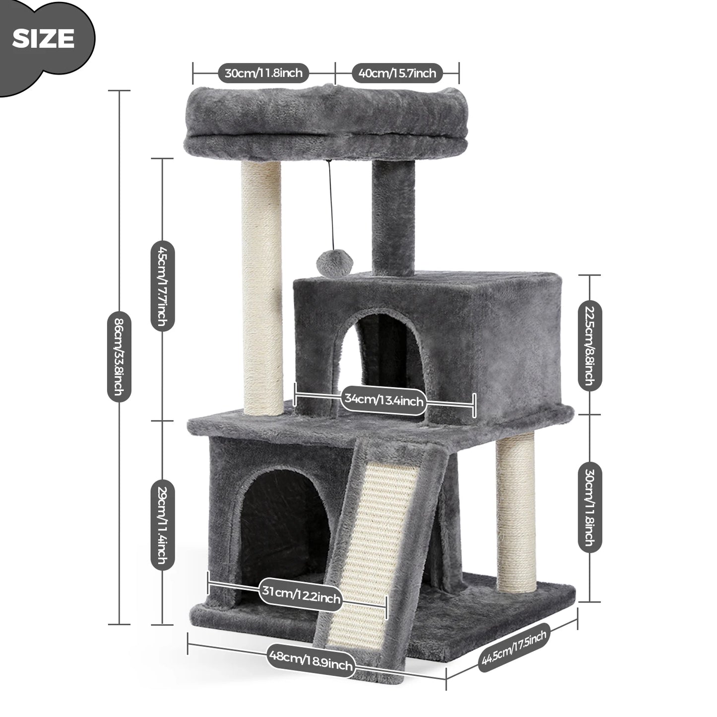 Large Indoor Cat Tree Tower With Four Levels And Two Condos
