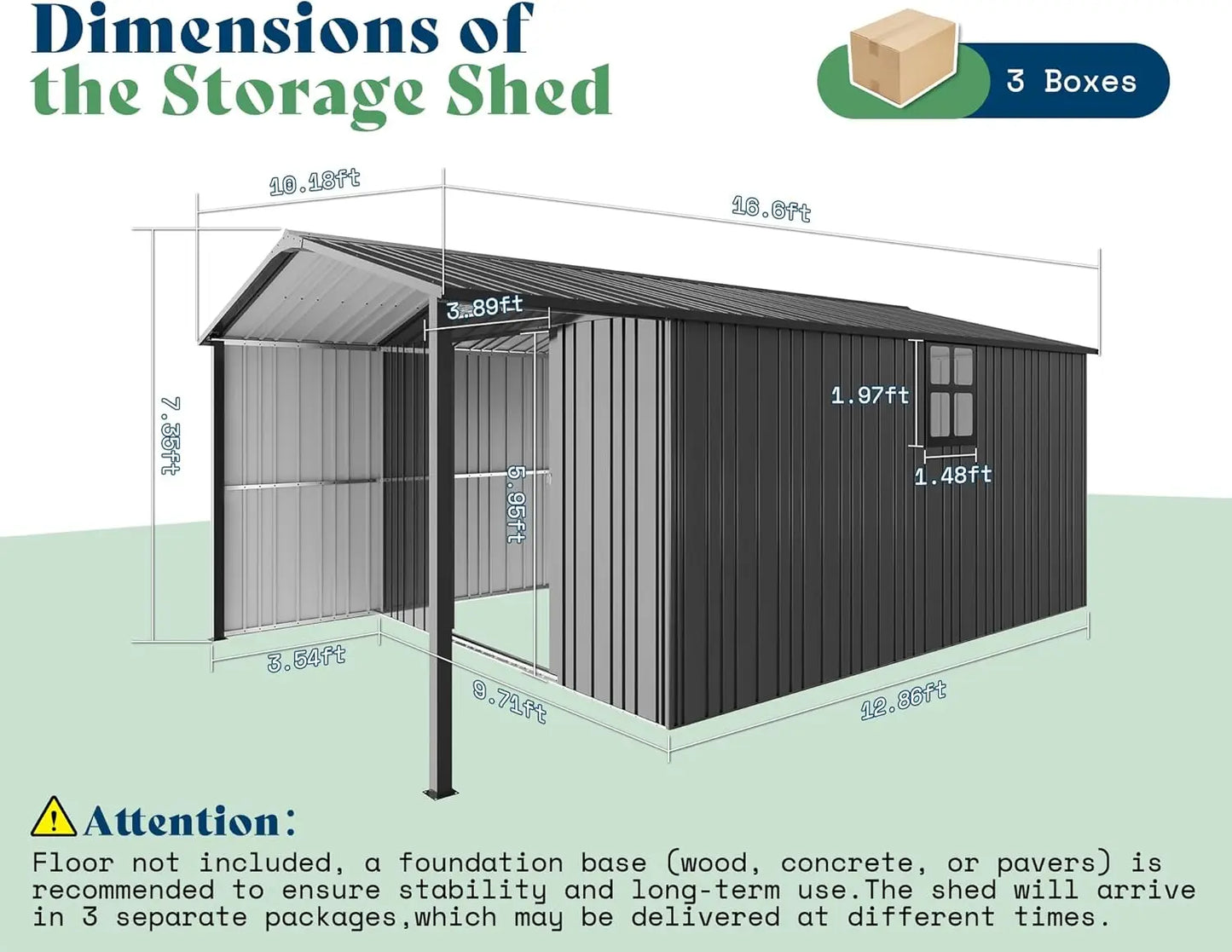 10x16.6x7.3 Ft Outdoor Storage Shed With Lounge Area And Sliding Doors 2 Windows