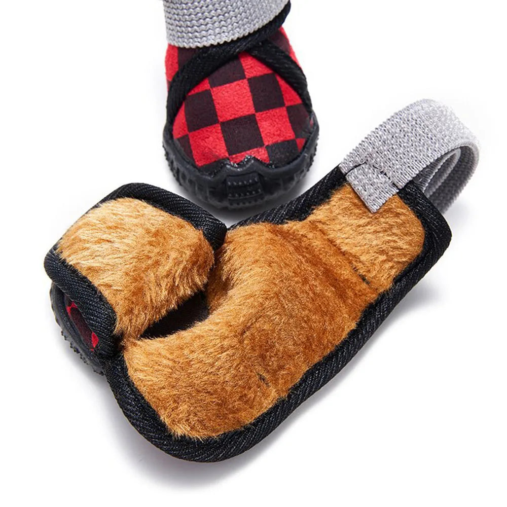 4 Pack Dog Winter Boots For Small Dogs Velvet Anti Slip Waterproof Shoes