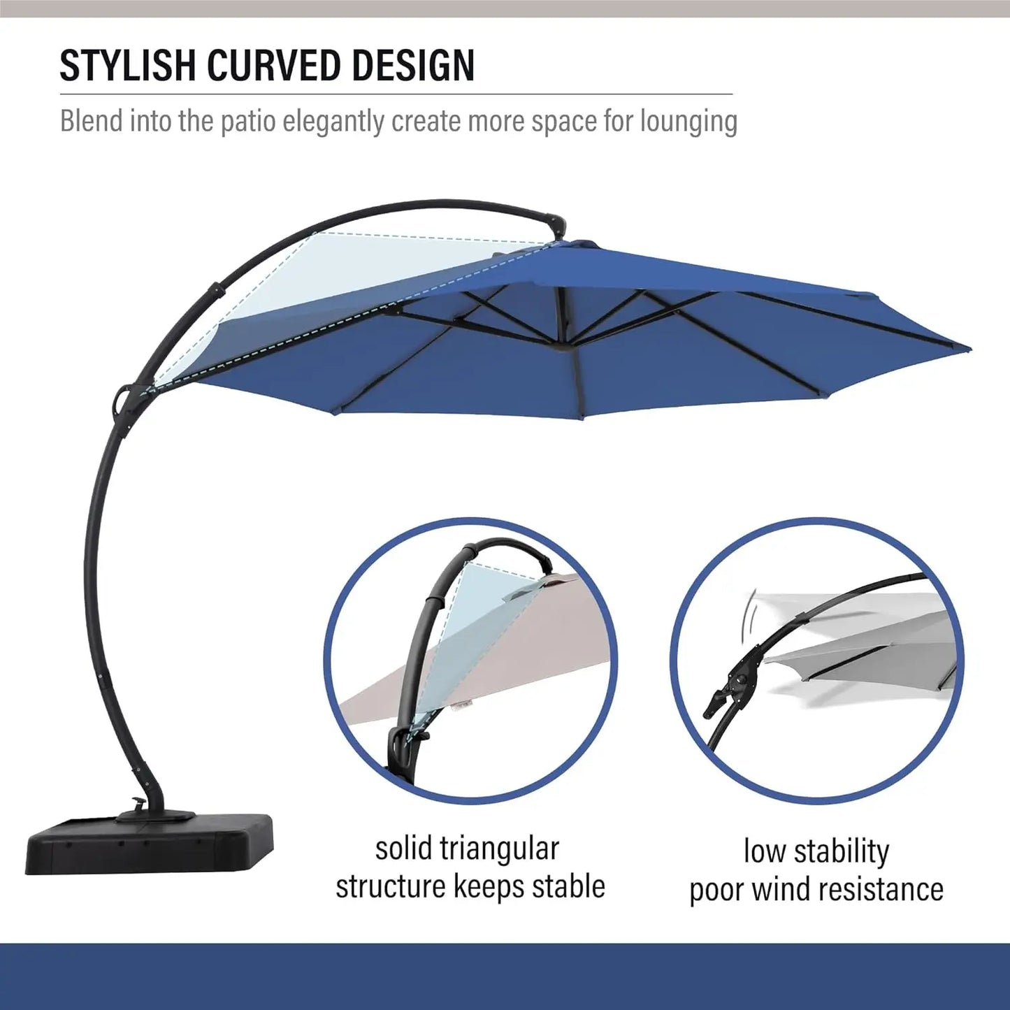 11Ft Aluminum Cantilever Patio Umbrella With Base Included For Outdoor Shade