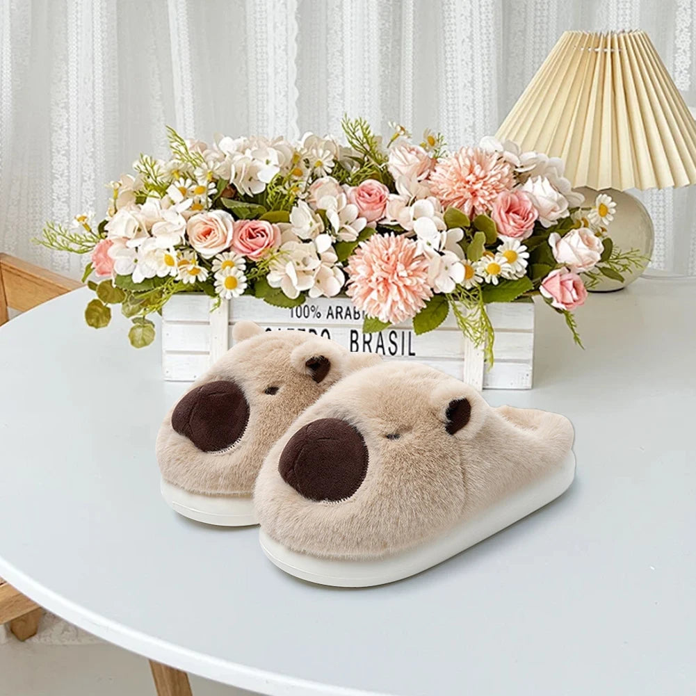 Plush Capybara Slippers Closed Toe Thermal Home Slippers For Men Women Non Slip