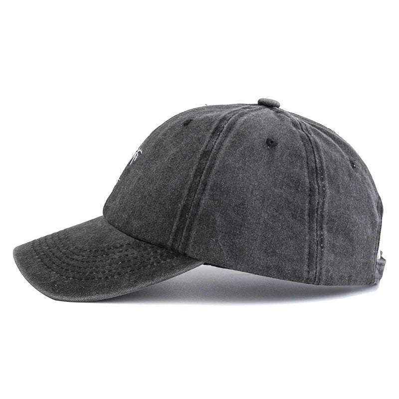 Washed Cotton Cap With Coconut Tree Embroidery Unisex Vintage Baseball Hat