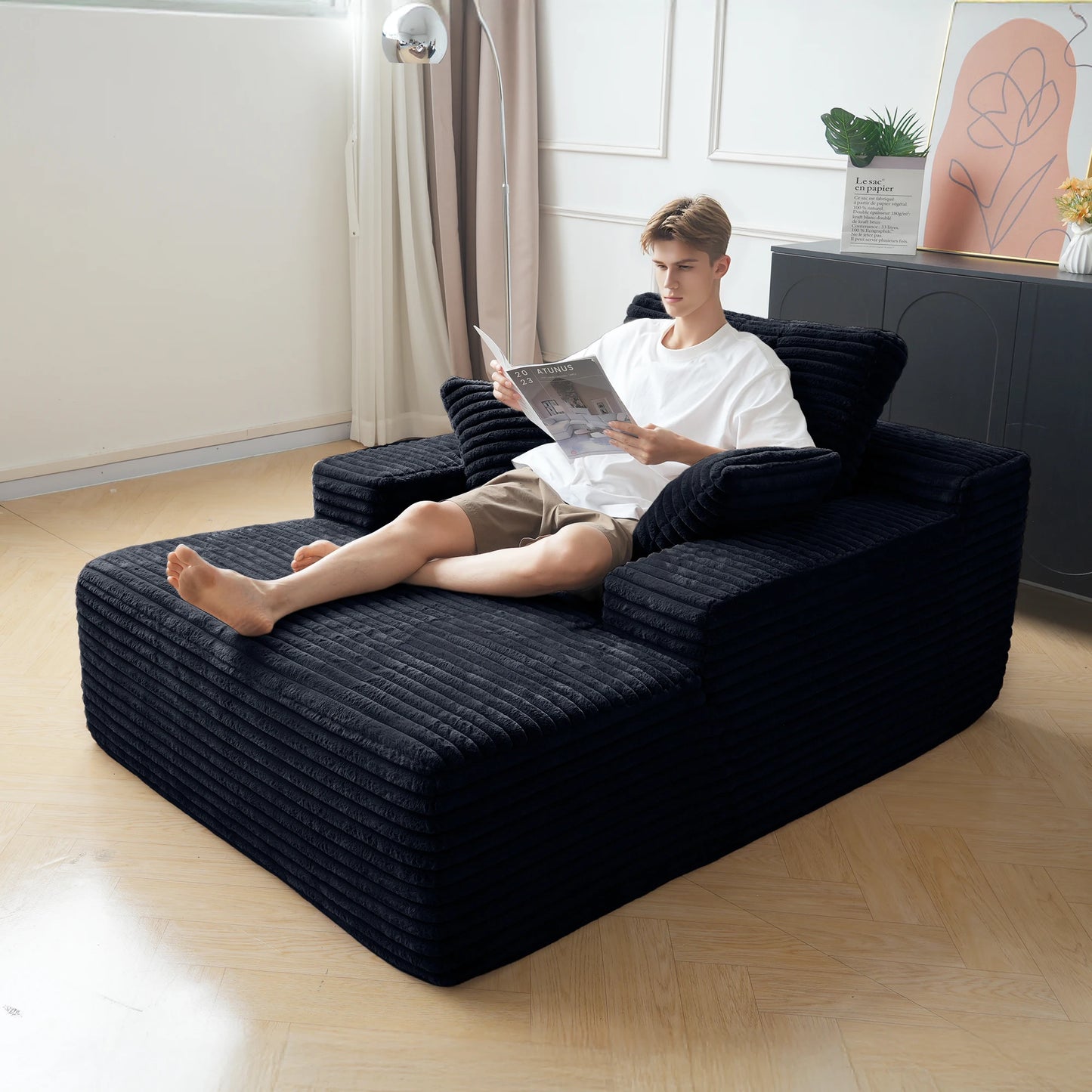 Sdoren 49 Inch Chaise Lounge Chair Corduroy Upholstered Deep Seat Sofa Bed