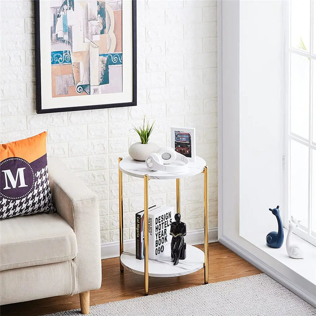 Two Tier Round Coffee End Tables Sofa Side Table Plant Stand