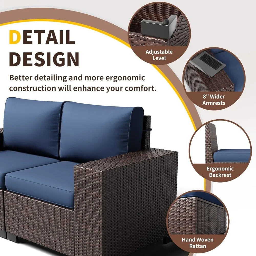 Outdoor Patio Furniture Set 8 Inch Armrest Sectional Rattan Sofa Coffee Table