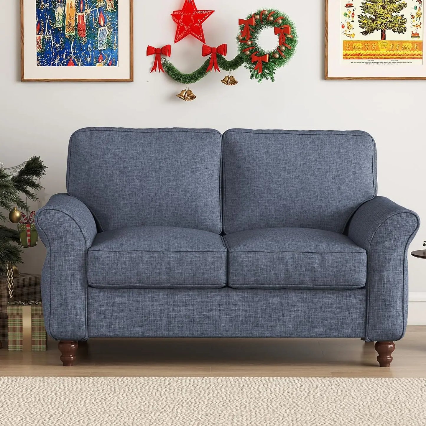 57 Inch Blue Loveseat Sofa 2 Seater For Living Room Office Apartment Customized