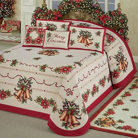 Holiday Bells Luxury Bedding Poinsettia Jacquard Tapestry