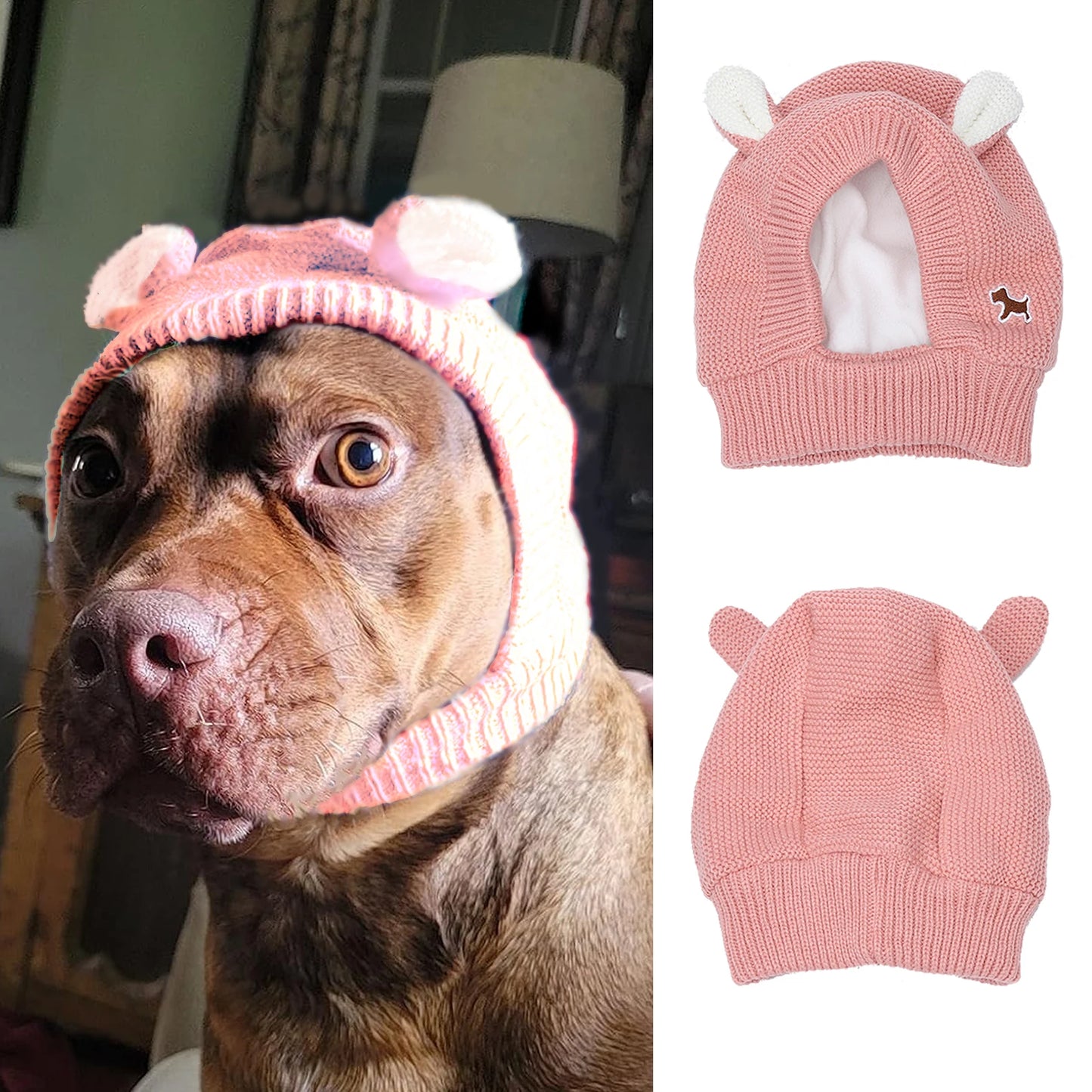 Knitted Pet Ear Muffs Noise Protection Winter Warmer For Medium Large Dogs Cats