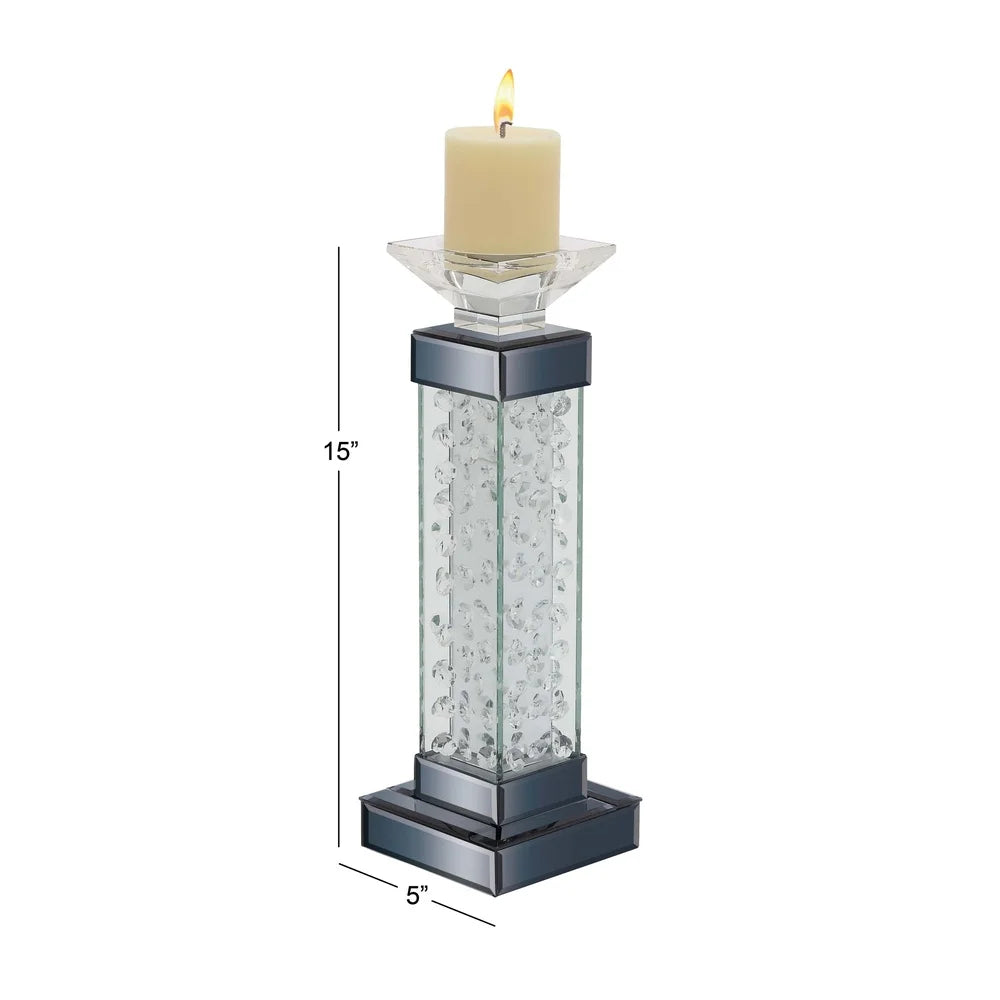 Silver Glass Candle Holder with Floating Crystals Stand