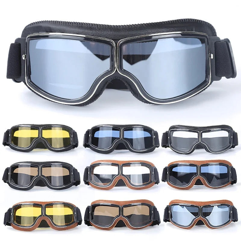 Motorcycle Glasses Windproof Leather Retro Sunglasses Universal Folding Frames