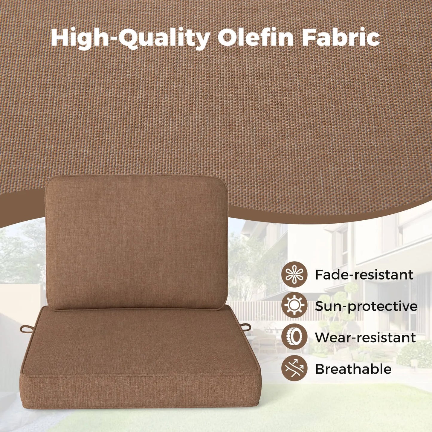 6 Pack 24 Inch x 24 Inch Deep Seat Cushion and Back Pillow with Removable Covers for Outdoor Use