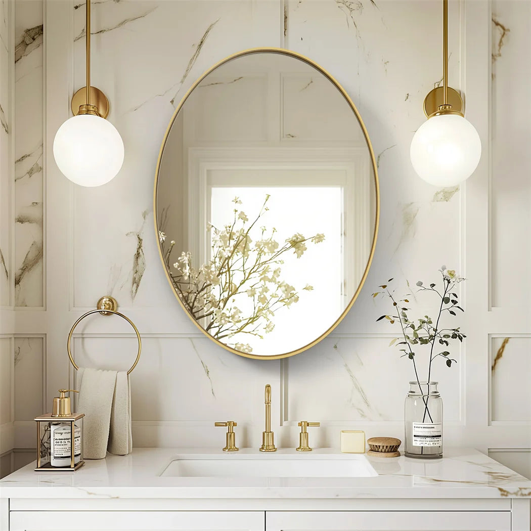 LUVODI Brushed Gold Mirror with Metal Frame for Living Room Entryway and Vanity Wall Decor