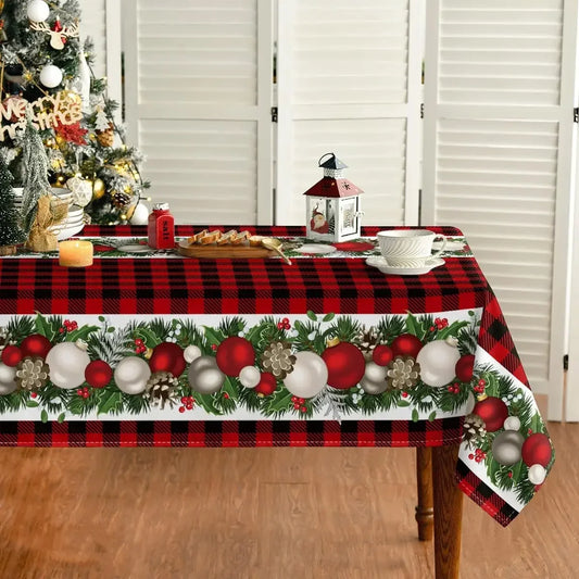 Buffalo Plaid Christmas Rectangular Tablecloth Red Reusable