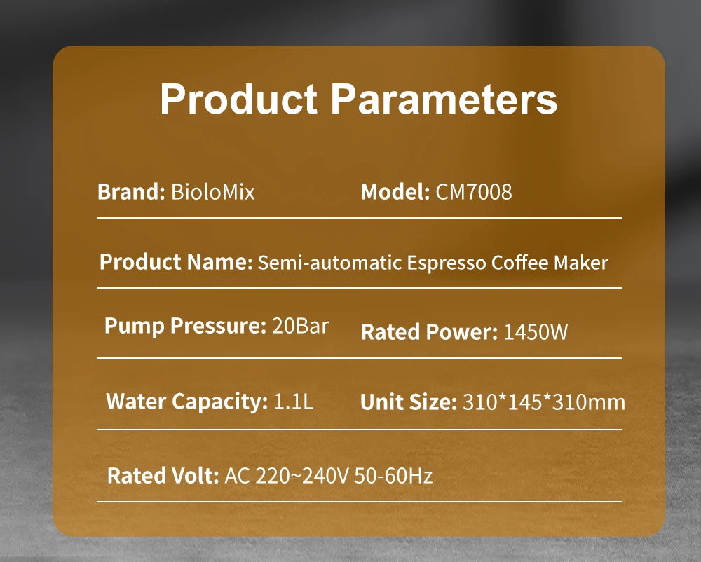 BioloMix 20 Bar Semi Automatic Powder Coffee Machine with Milk Steam Frother for Espresso Cappuccino Latte and Mocha