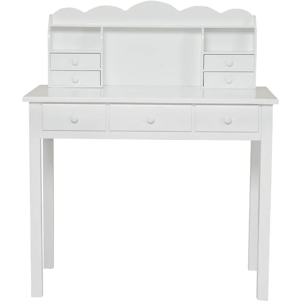 Writing Desk With 7 Drawers Home Office Hutch Pine Legs