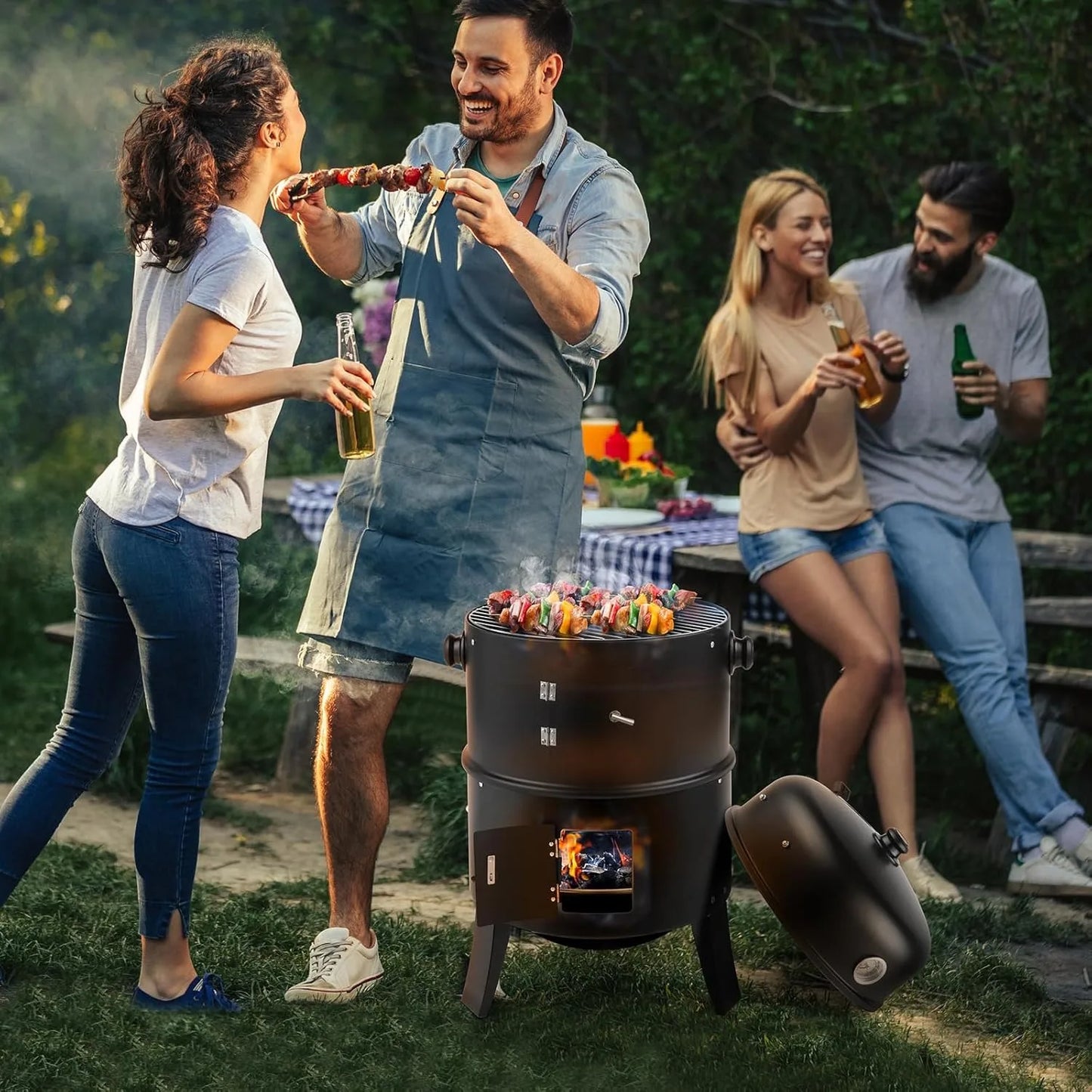 16 Inch Charcoal BBQ Smoker Grill 3 in 1 Portable Vertical Grill Cooker with Built in Thermometers and Adjustable Vent Systems