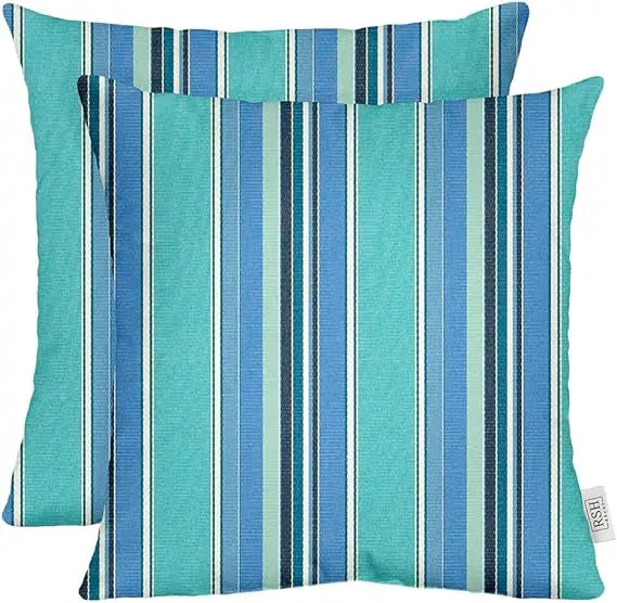 Set of 2 Dolce Oasis Blue Teal Navy White Stripe Indoor Outdoor Square Throw Pillows 24 x 24