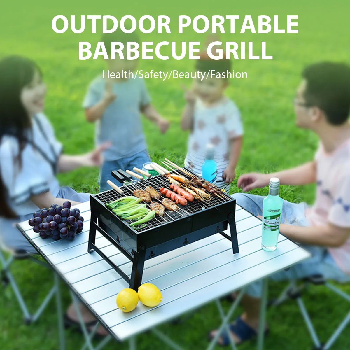 Portable BBQ Charcoal Grill Stainless Steel Mini Tool Kit for Outdoor Cooking Camping Picnic Beach