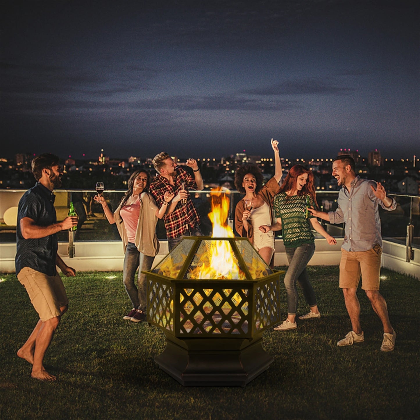 22 Inch Hexagonal Iron Brazier Wood Burning Fire Pit