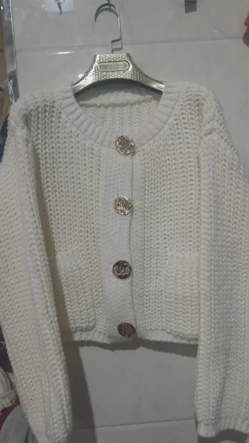 Women Autumn Winter Knitted Cardigan Pocket Button Casual Long Sleeve Loose Fit