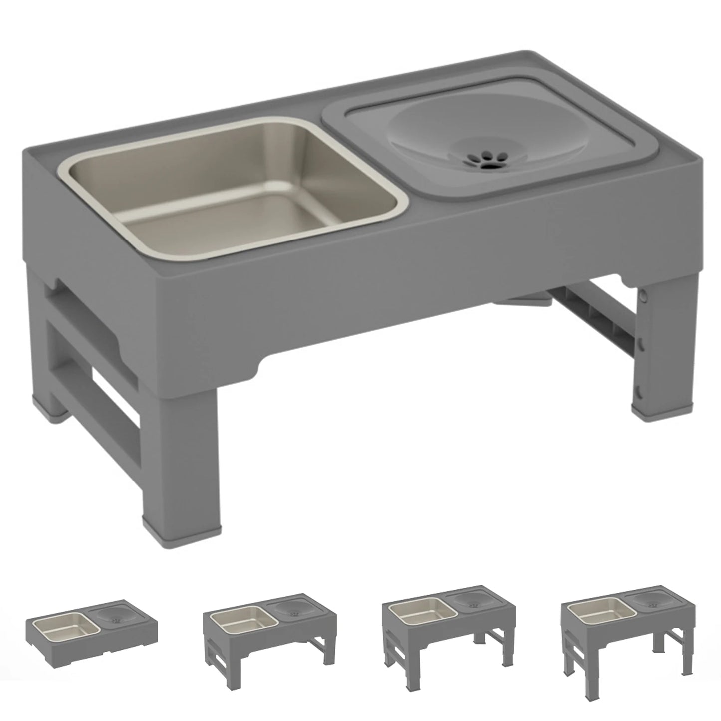 3 In 1 Stainless Steel Slow Feed Water Bowl Adjustable Height For Dogs And Cats