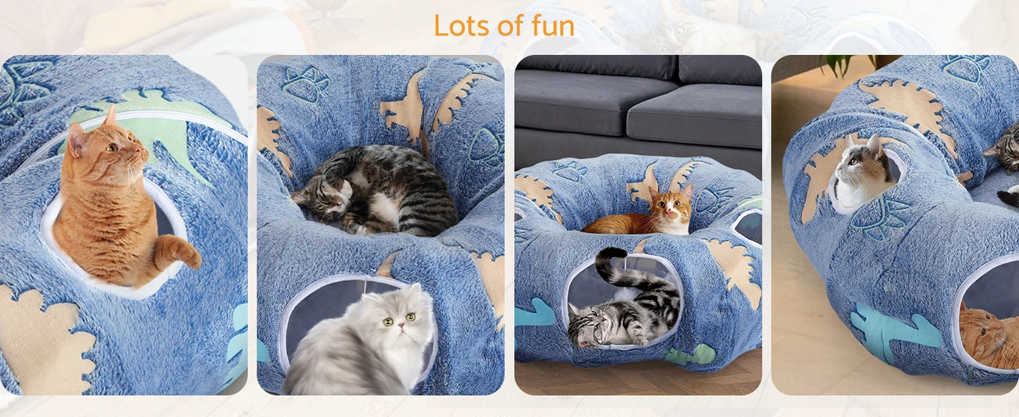 Maxetodo Cat Tunnel With Washable Bed 4 Entry Points