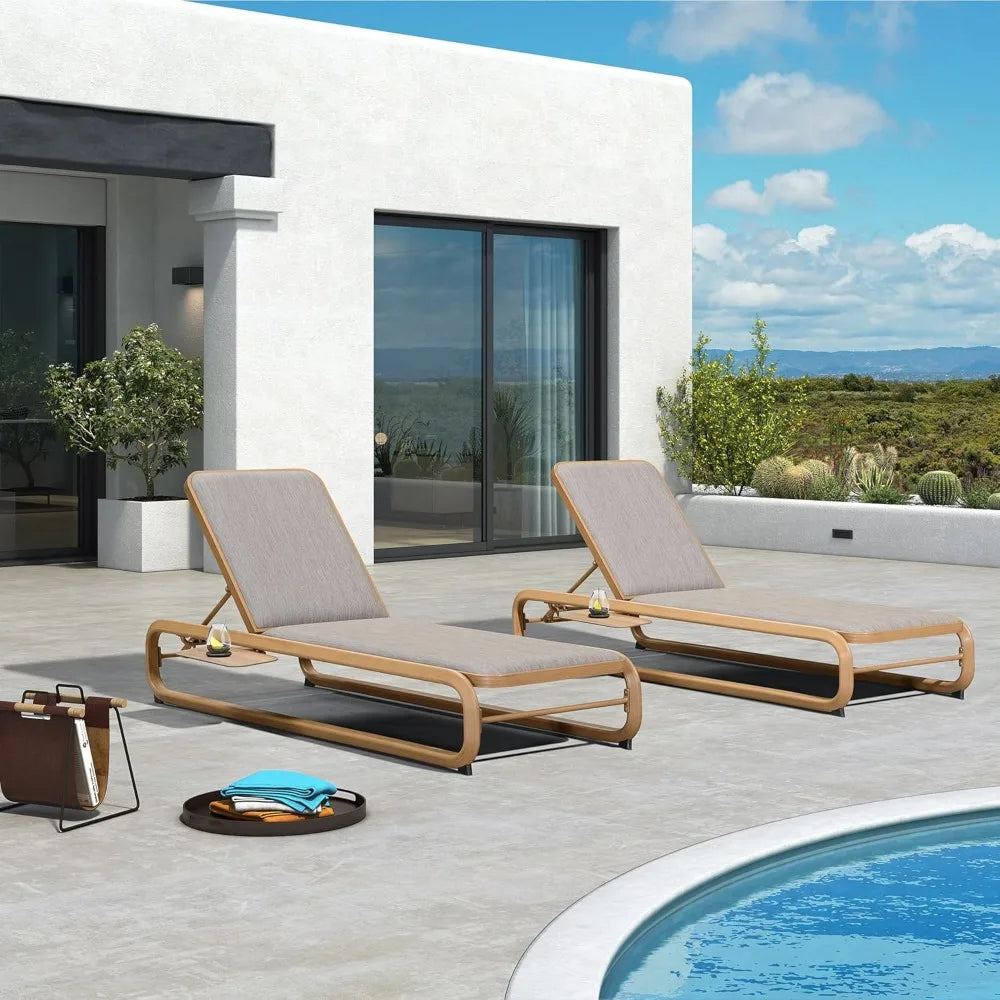 Outdoor Adjustable Chaise Lounge Chair With Cushion Aluminum Poolside Teak