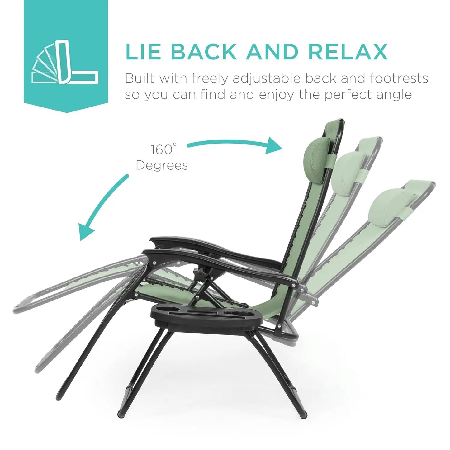 Set Of 2 Adjustable Zero Gravity Lounge Chairs Sage Green