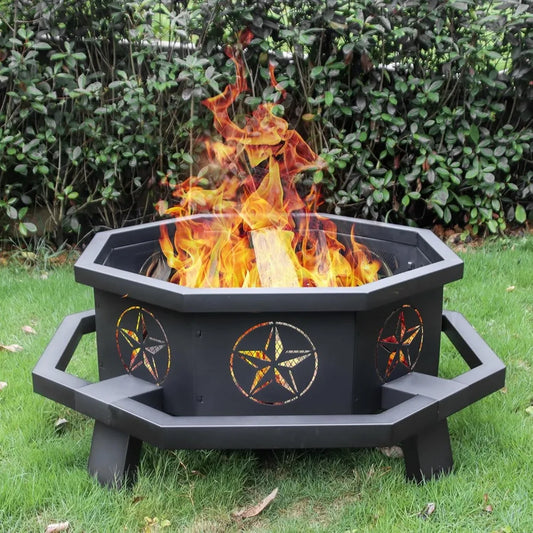 43 Inch Octagonal Wood Burning Fire Pit For Outdoor Patio