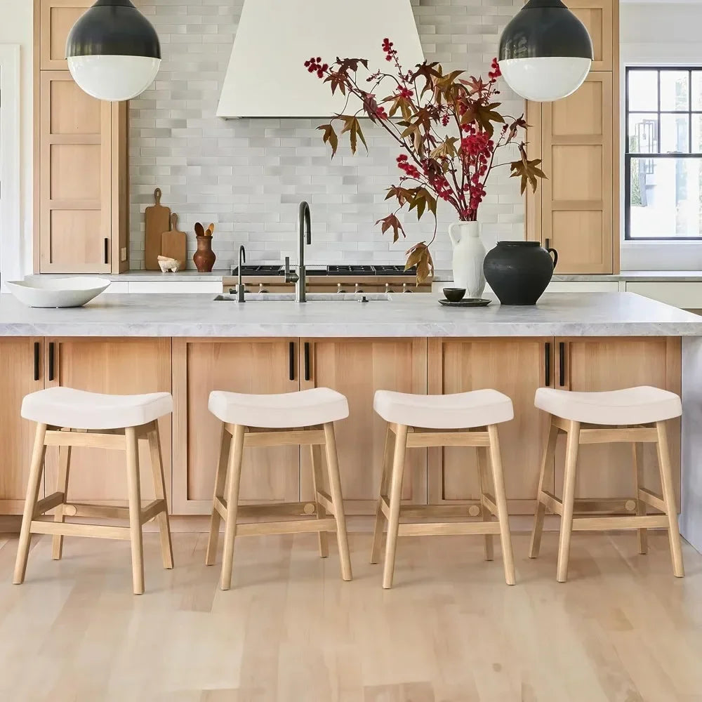 Counter Height Saddle Seat Bar Stools With Sturdy Wood Legs