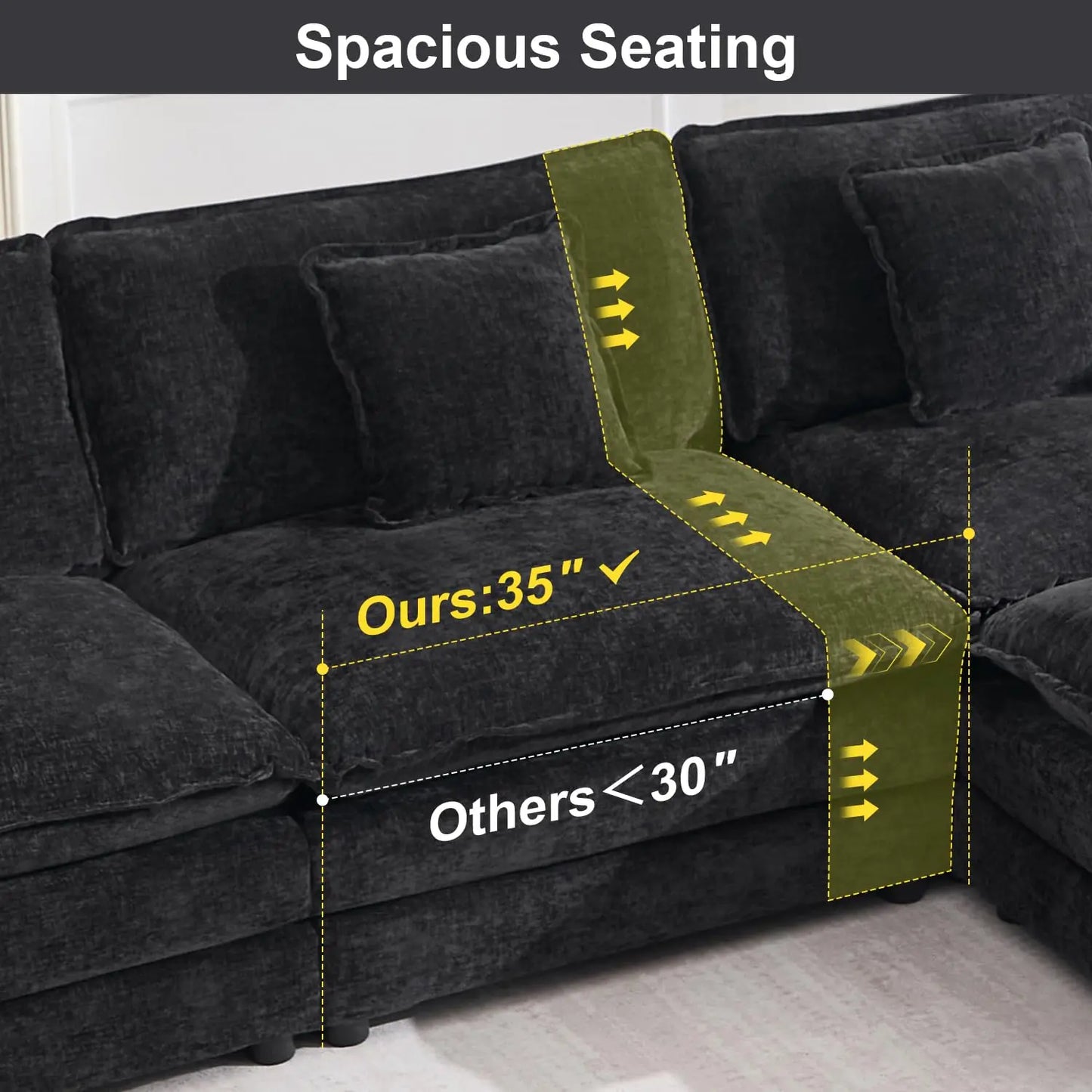 70 Inch Modular Sectional Sofa Modern L Shaped Cloud Couch 3 Seater With Ottoman