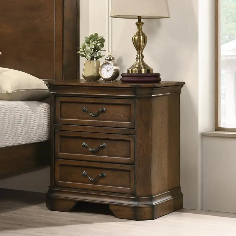 Three Piece Wood Bedroom Set With Queen Panel Bed And Two Nightstands