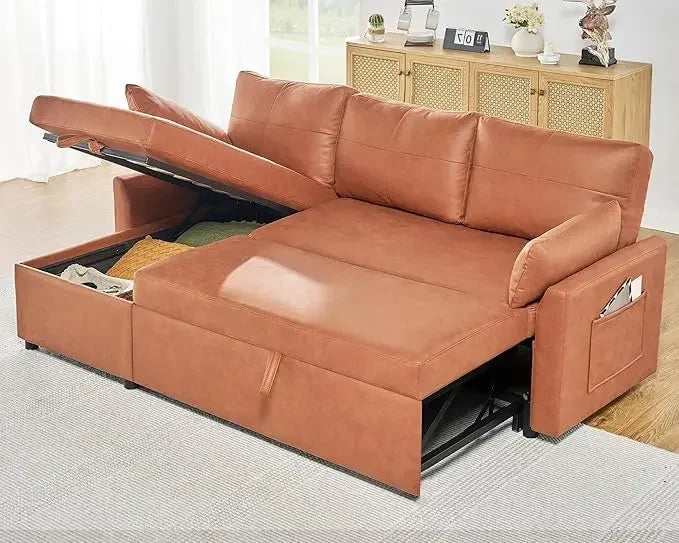 2 In 1 Sleeper Sofa With Pull Out Bed And Storage Chaise