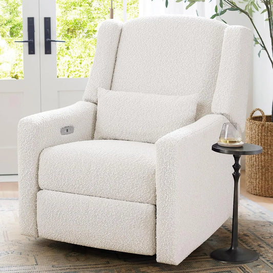 Power Recliner With USB Port Boucle Upholstered Large Swivel Rocker Recliner