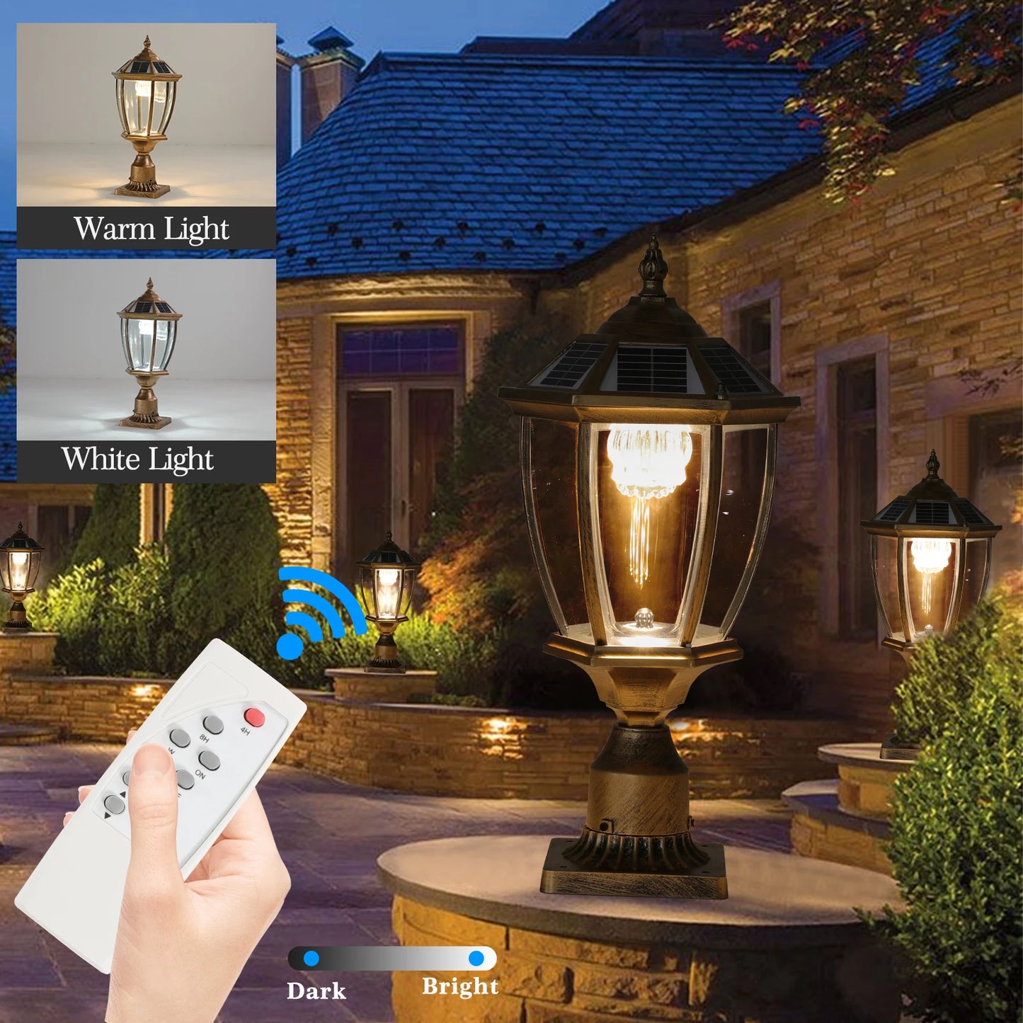 Vintage Solar LED Post Light Outdoor Garden Lamp Waterproof 2 Pack Auto On Off