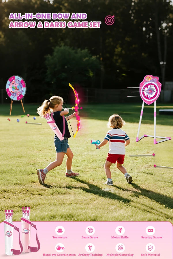 VATOS Night Light Bow and Arrow Toy for Girls Archery Set with Target Board