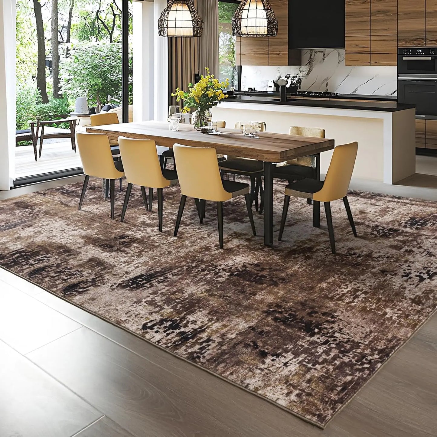 Living Room Area Rugs Soft Large Modern Abstract Boho Vintage Machine Washable Non Slip Carpet Low Pile Rug