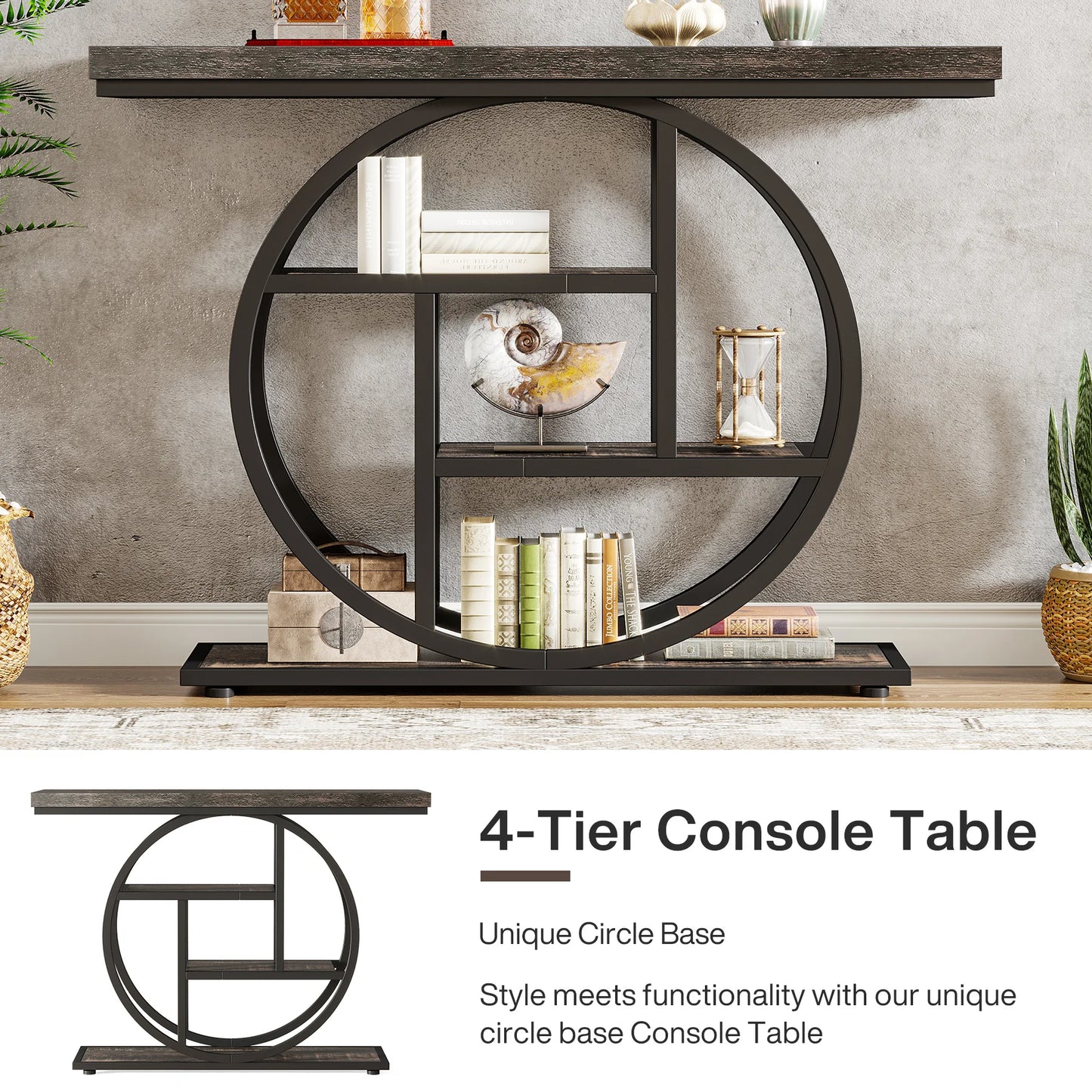 Tribesigns 41.3 Inch Industrial Sofa Table 4 Tier Entryway
