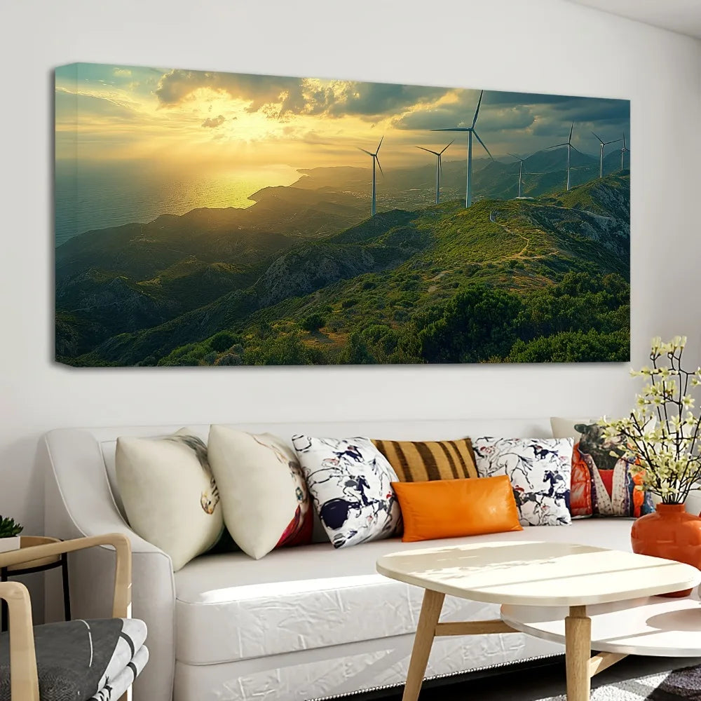 1.5 Inch Thick Pine Wood Frame Mountain Landscape Wall Art Decor