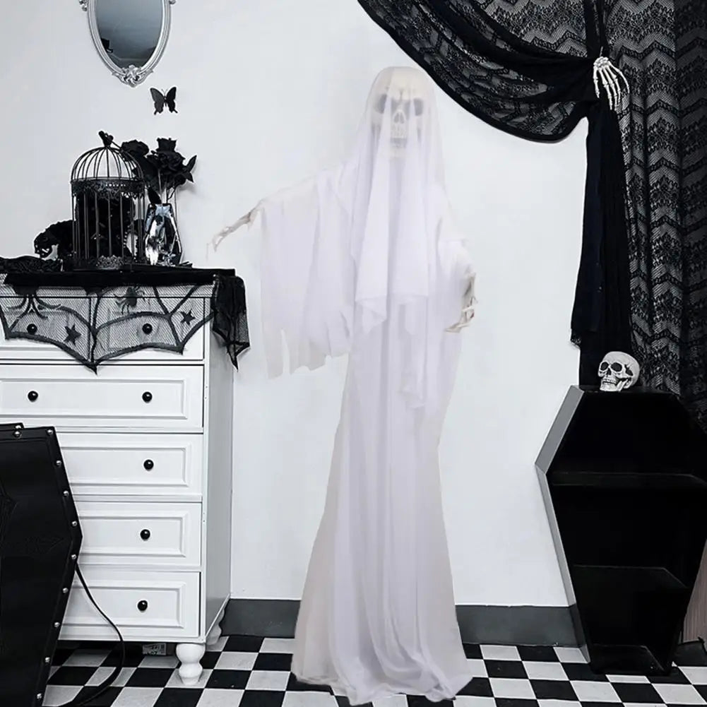 Life Size Animatronic Bride Decoration Halloween Ghost Bride Ornament with Sound Battery Operated Skeleton for Haunted House