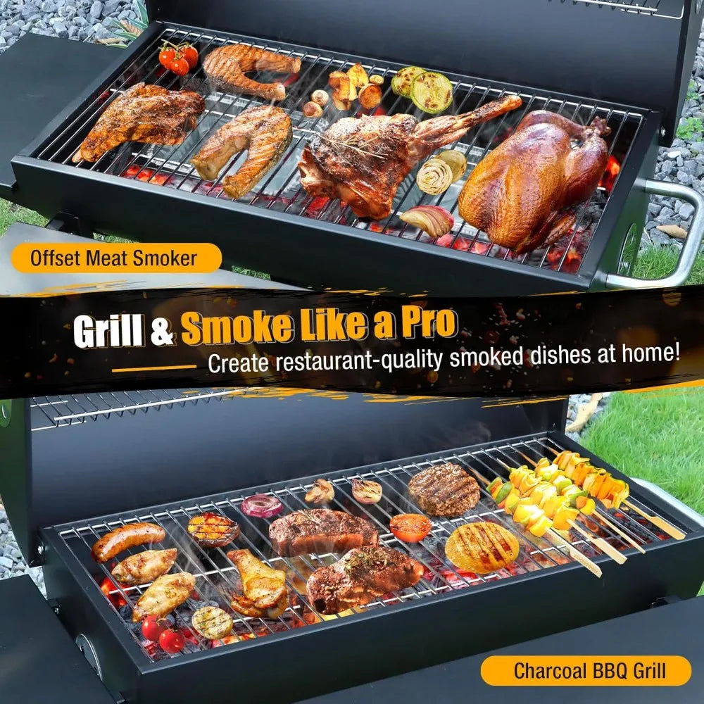 DAFIFY Outdoor Barrel BBQ Grill With Side Table Charcoal Smoker For Backyard