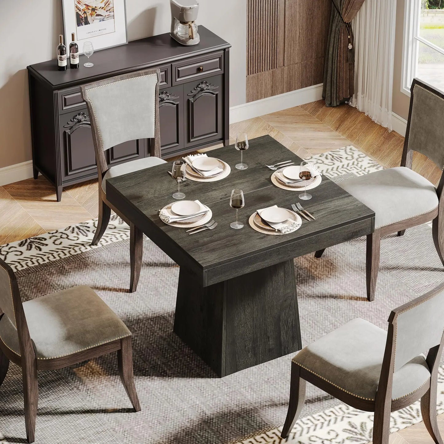 Tribesigns Square Dining Table For 4 With Pedestal Base