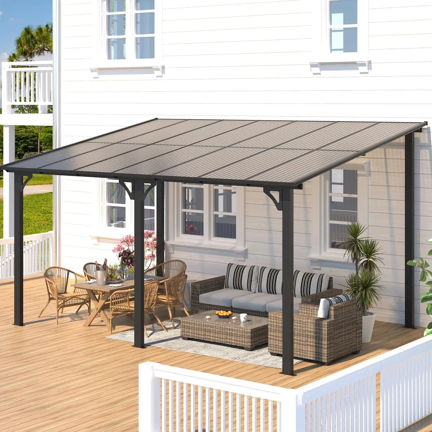 14x10 Patio Gazebo Hard Top Lean To Pergola Aluminum Frame 140 Sq Ft Shade