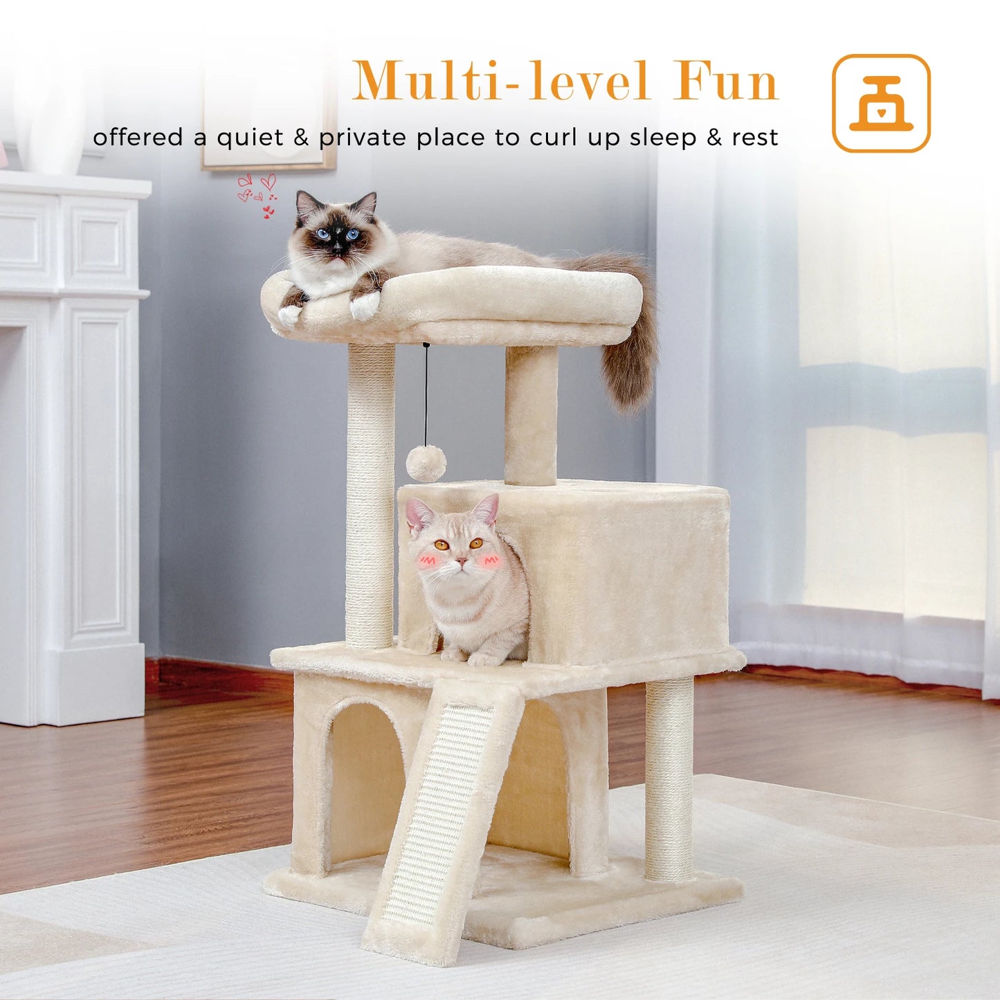 Large Indoor Cat Tree Tower With Four Levels And Two Condos