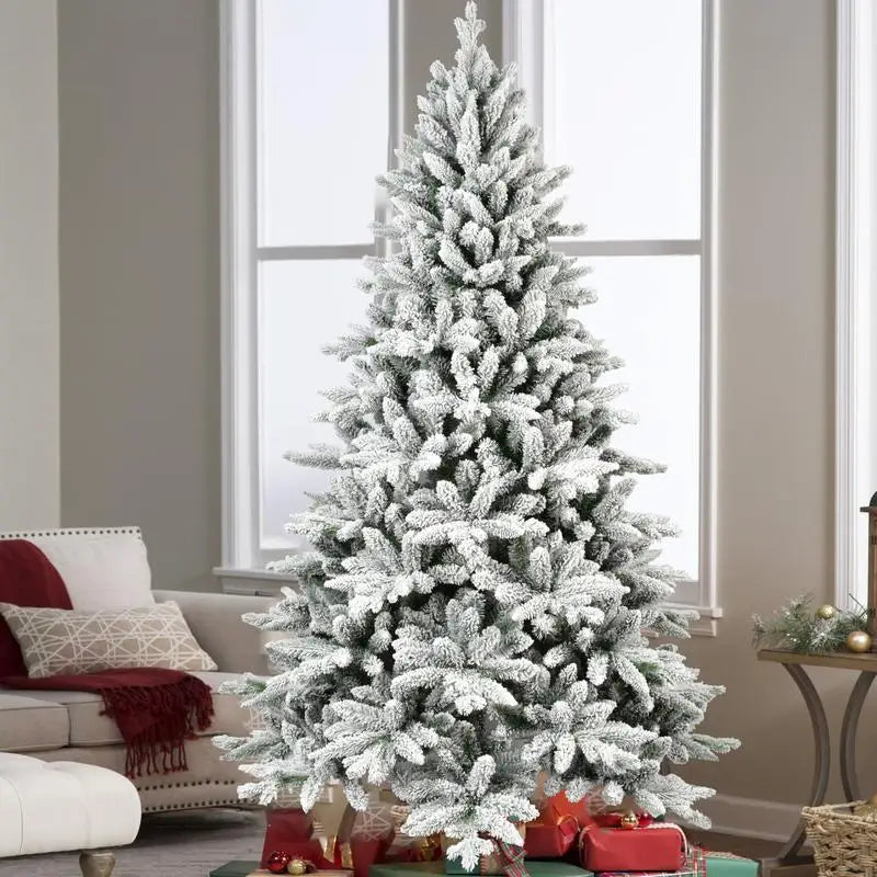 7Ft Snowy Flocked Christmas Tree 1514 Tips PE PVC Hinged