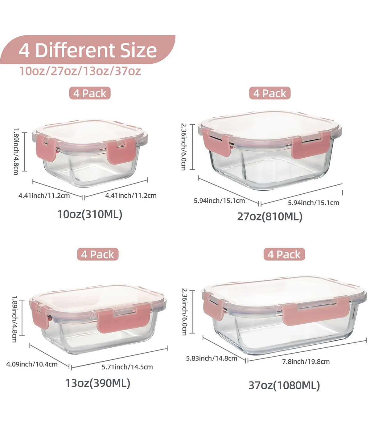 16 Piece Glass Food Storage Set Leakproof Airtight BPA Free Microwave Safe Oven