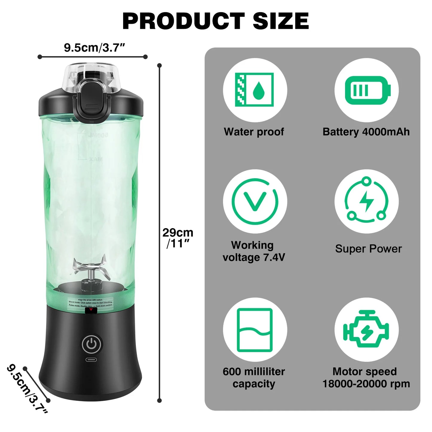 Professional Portable 2 In 1 Blender 600ML Electric Juicer Fruit Mixer USB Rechargeable Mini Smoothie Maker