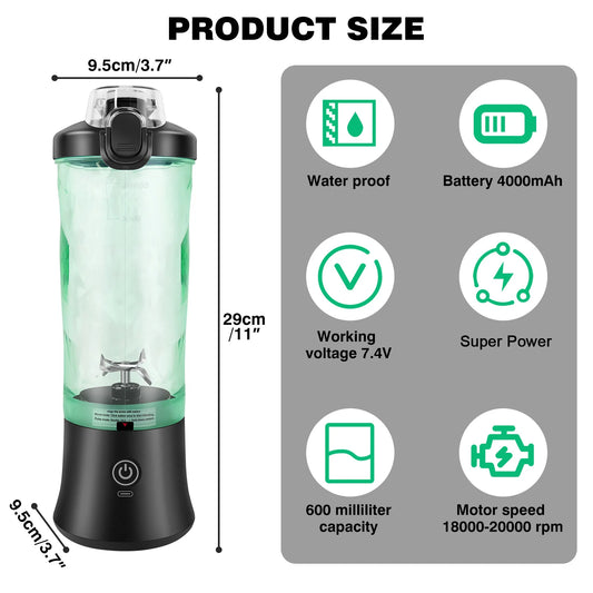Professional Portable 2 In 1 Blender 600ML Electric Juicer Fruit Mixer USB Rechargeable Mini Smoothie Maker
