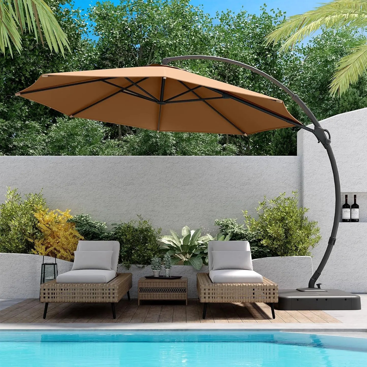 11Ft Aluminum Cantilever Patio Umbrella With Base Included For Outdoor Shade